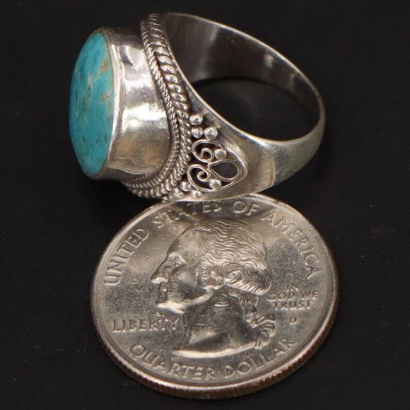 VTG Sterling Silver Rings sz 6 1/2 Southwestern Turquoise Ring sz 6 1/2 - Picture 2 of 4